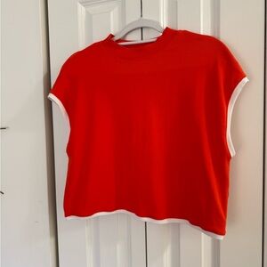 Maeve Orange and White Top Short Sleeve High Neck